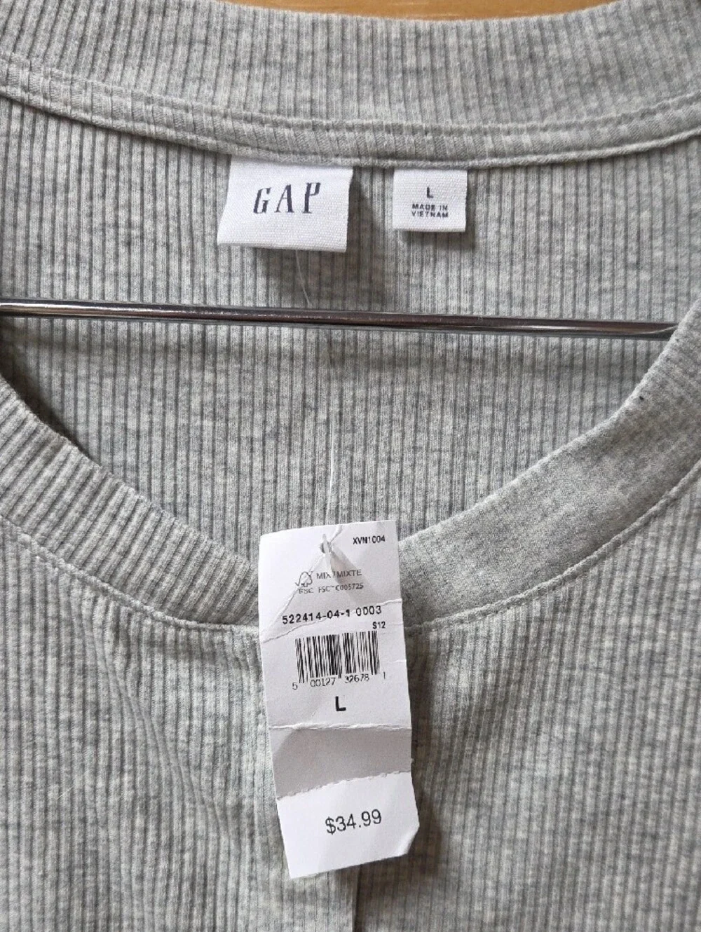 GAP Long Sleeve Ribbed Henley - Light Gray